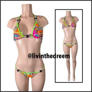 VEVE Neon Jeweled Bikini - Size Large, Stunning!